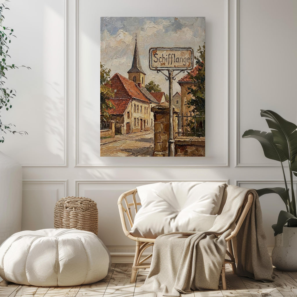 Schifflange Street Oil Painting Art Print: Schifflange Luxembourg Travel Poster