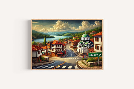 Zubin Potok Art Wall Print - Kosovo City Travel Poster, Zubin Potok Map Artwork & Travel Decor, Housewarming Gift, Kosovo Wall Art