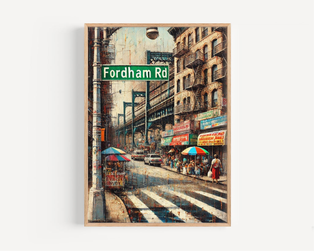 Fordham Drive Oil Painting Art Print: Bronx NYC Street Sign Travel Poster