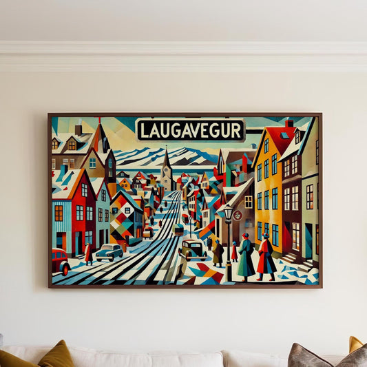 Laugavegur Print Iceland Wall Art, Reykjavik Travel Poster, Housewarming & Souvenir Gift, Modern Minimalist Home Decor