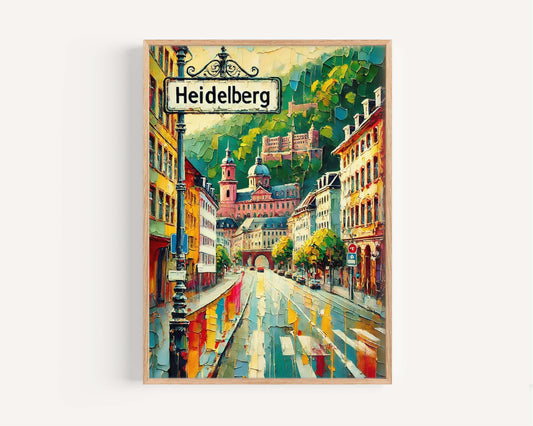 Heidelberg Art Wall Print – German City Travel Poster, Vintage Style Heidelberg Artwork, Housewarming Gift, Germany Wall Decor