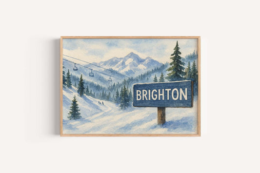 Brighton Utah Ski Resort Map Wall Art, Mountain Decor, Winter Poster, Utah Travel Gift, Wasatch Range, Alpine Print, Skiing Wall Decor