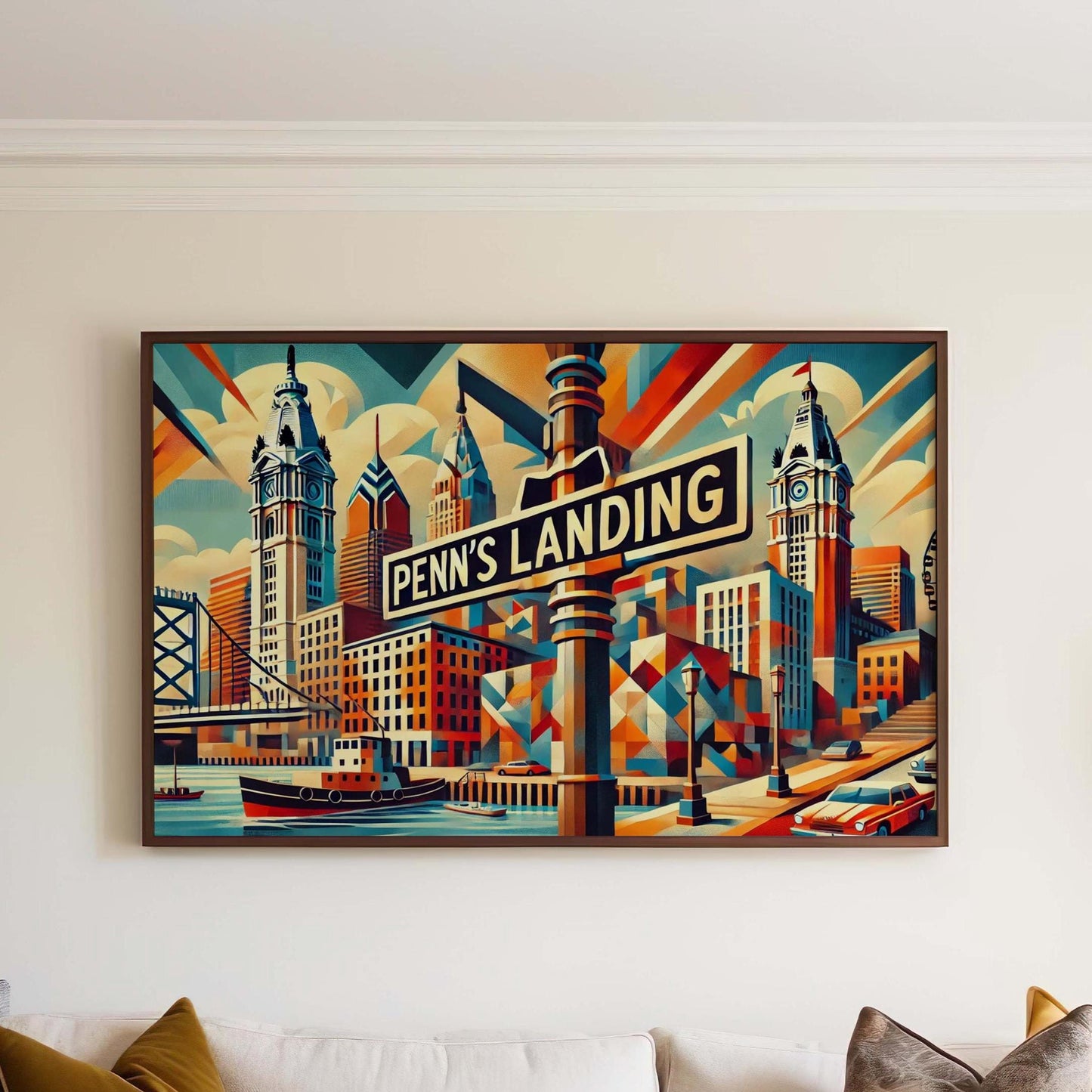 Penn's Landing Print - Philadelphia Travel Poster, Philly Wall Art, PA Gift, Housewarming Decor, Cityscape Illustration, Modern Urban Art