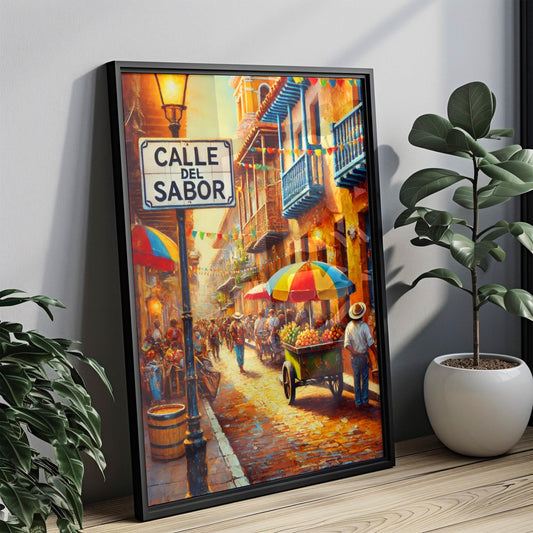 Calle del Sabor Wall Art | Colombia Street Scene Print | Vibrant Town Decor | Travel Souvenir | Colorful Street Life Artwork
