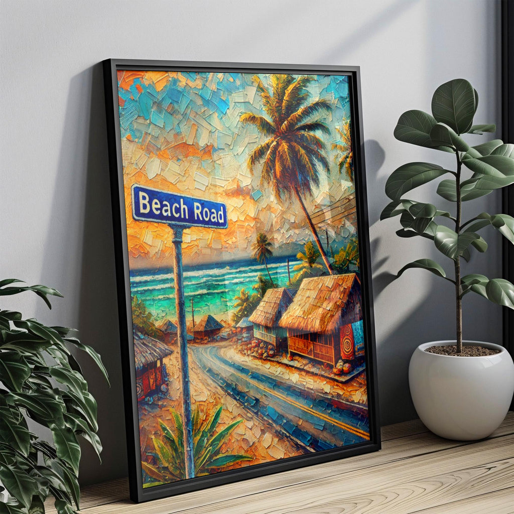 Beach Road Cubism Art Print: Apia Samoa Coastal Travel Poster