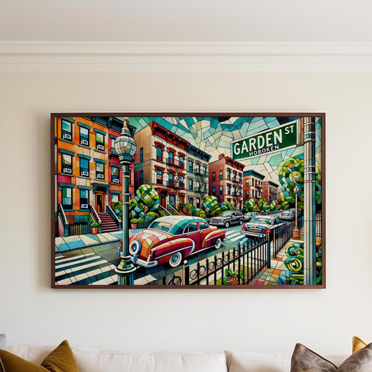 Garden Street Wall Art Hoboken Cubism Print Jersey City Travel Poster Hudson County Gift Housewarming Decor