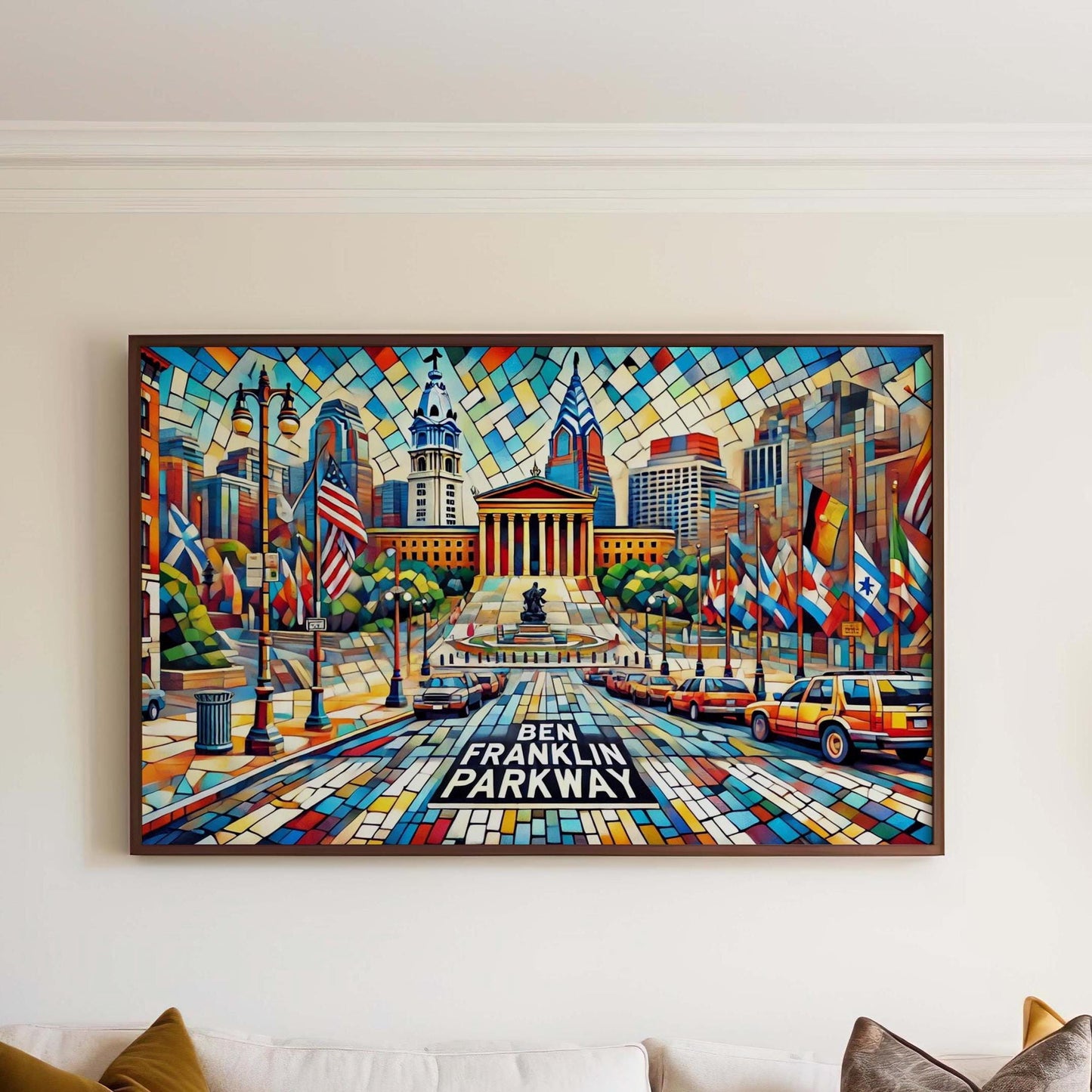 Ben Franklin Parkway Wall Art Print - Philadelphia Travel Poster, Philly Gift, Housewarming Decor, Cityscape Illustration