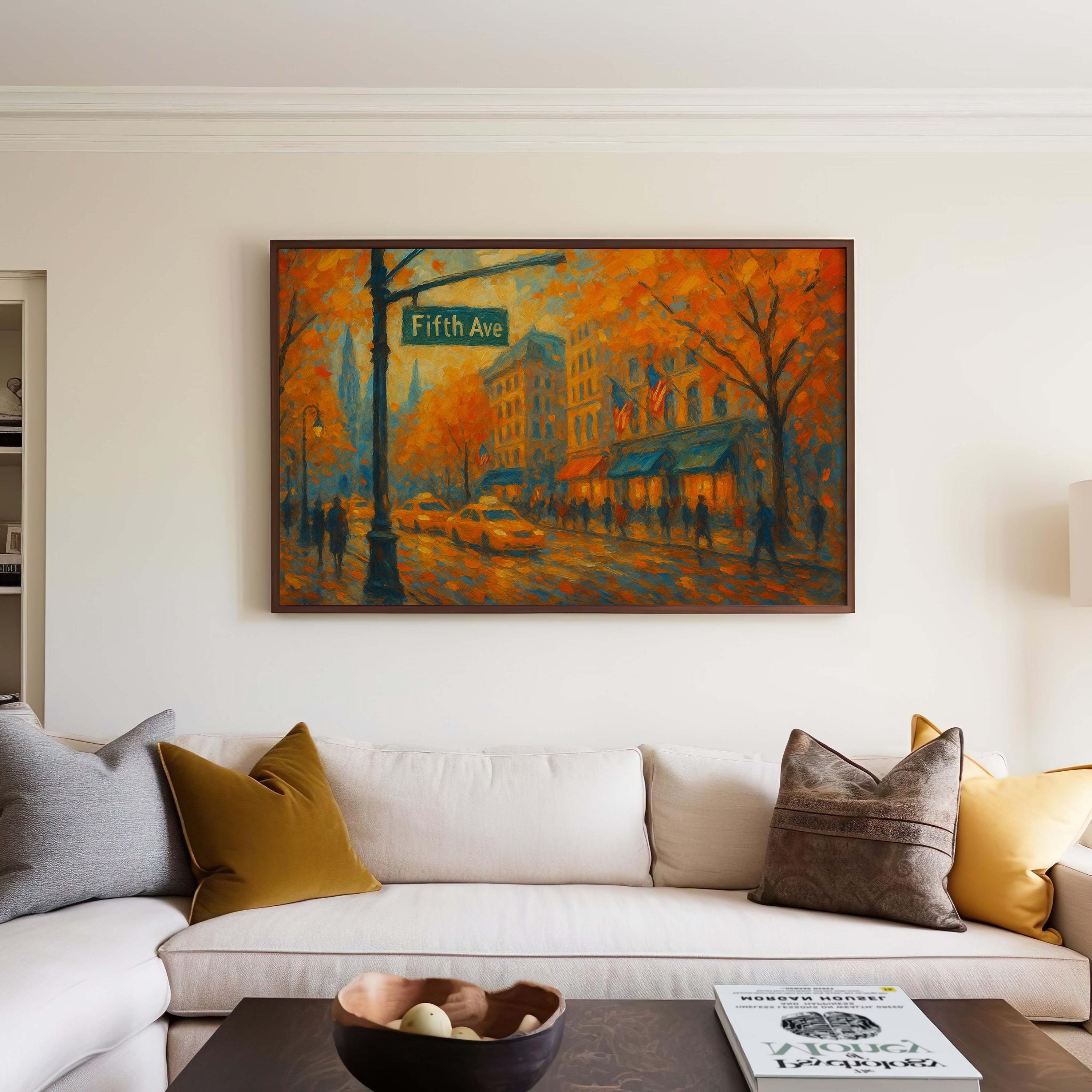 Fifth Avenue Fall Art Print – NYC Yellow Taxi Wall Decor
