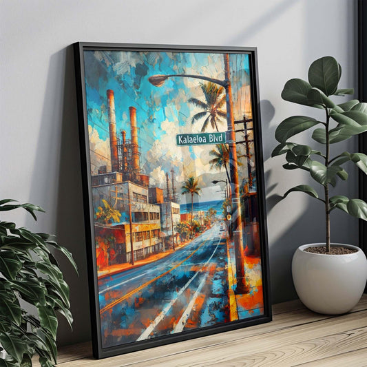 Kalaeloa Blvd Print - Hawaii Wall Art Travel Poster, Oahu Map Decor, Honolulu Gift, Kapolei Housewarming & Island Beach Illustration