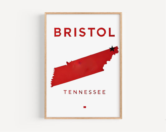 Bristol Wall Art Tennessee Print Travel Map Home Decor TN Gift Housewarming & College Room Decor