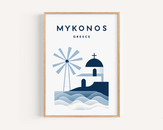 Mykonos Print - Greece Wall Art, Travel Poster, Mykonos Greece Home Decor, Housewarming & College Gift, Mediterranean Coastal Print