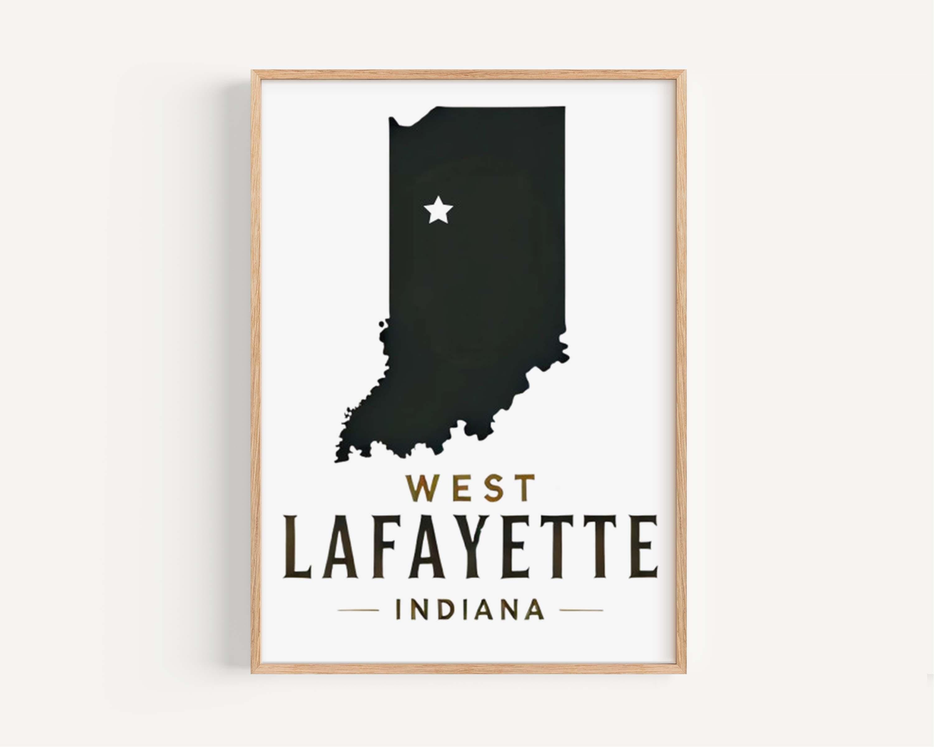 West Lafayette Print - Indiana Wall Art, Travel Home Decor, College Gift & Housewarming Idea, IN Map Poster