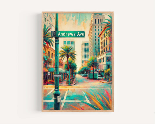 Andrews Ave Print - Fort Lauderdale Wall Art, Florida Travel Poster, Beach House Decor, Housewarming Gift, Coastal City Skyline Artwork