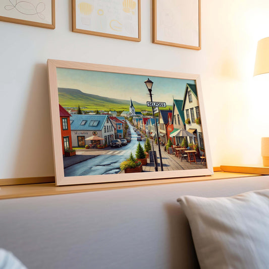 Selfoss Art Iceland Wall Print - Travel Poster Home Decor, European City Gift, Housewarming and Adventure Travel Artwork