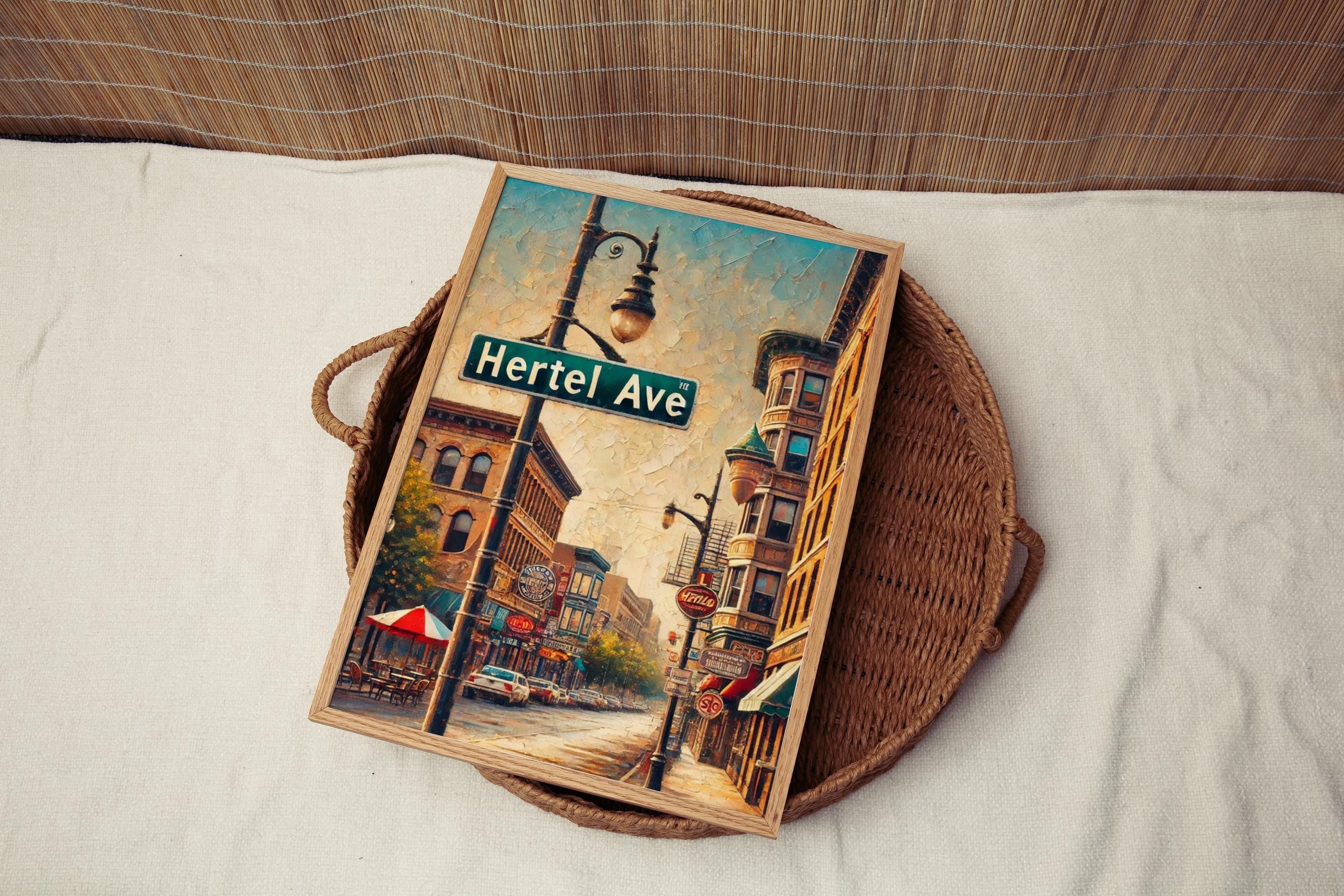 Hertel Avenue Oil Painting Art Print: Buffalo NY Street Sign Travel Poster