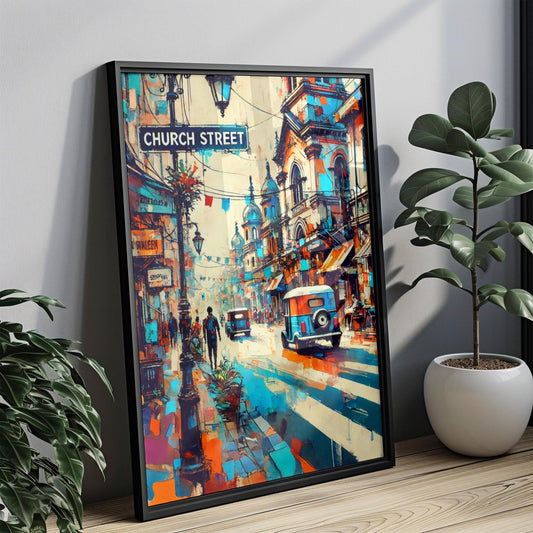 Bangalore Church St Wall Art Print, Travel Poster India Gift, Housewarming Decor, Bangalore Cityscape Illustration, Unique India Travel Art