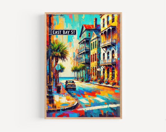 Charleston East Bay Street Art Print - Charleston Travel Poster, South Carolina Wall Art, Charleston Gift, Coastal Home Decor