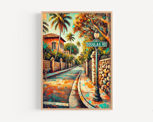Miami Douglas Rd Wall Art Print - Travel Poster, Florida Home Decor, Miami Gift & Housewarming Present, Modern Cityscape Illustration