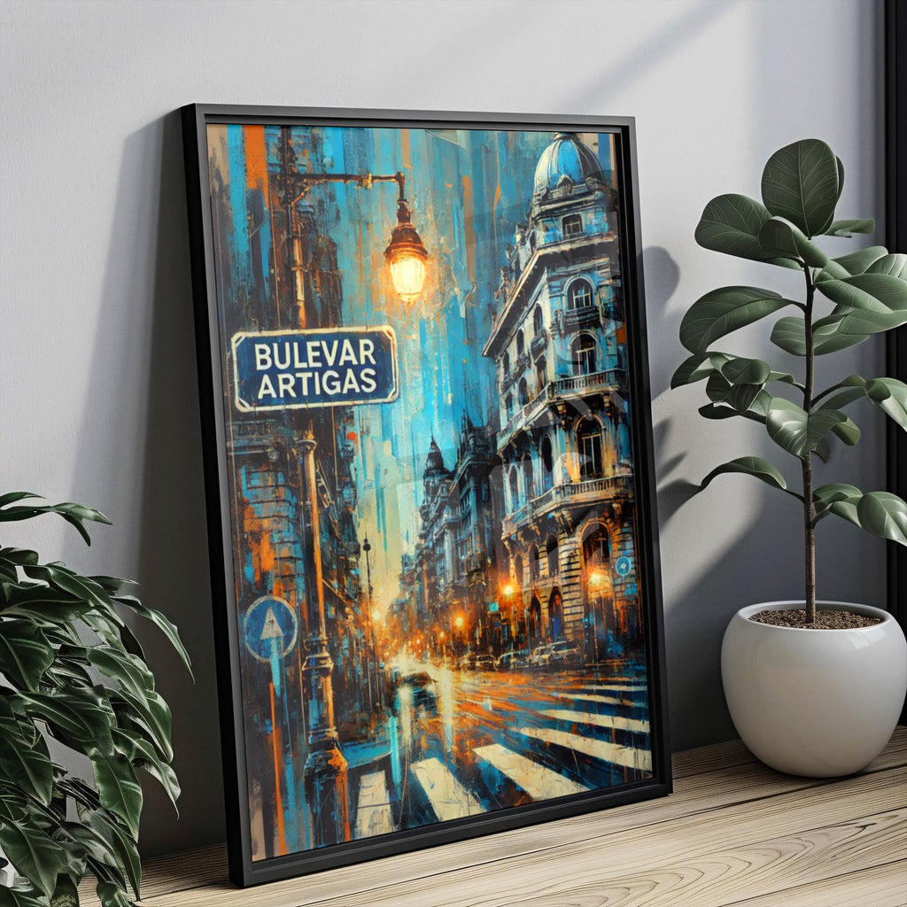 Bulevar Artigas Oil Painting Art Print: Montevideo Uruguay Street Sign Travel Poster