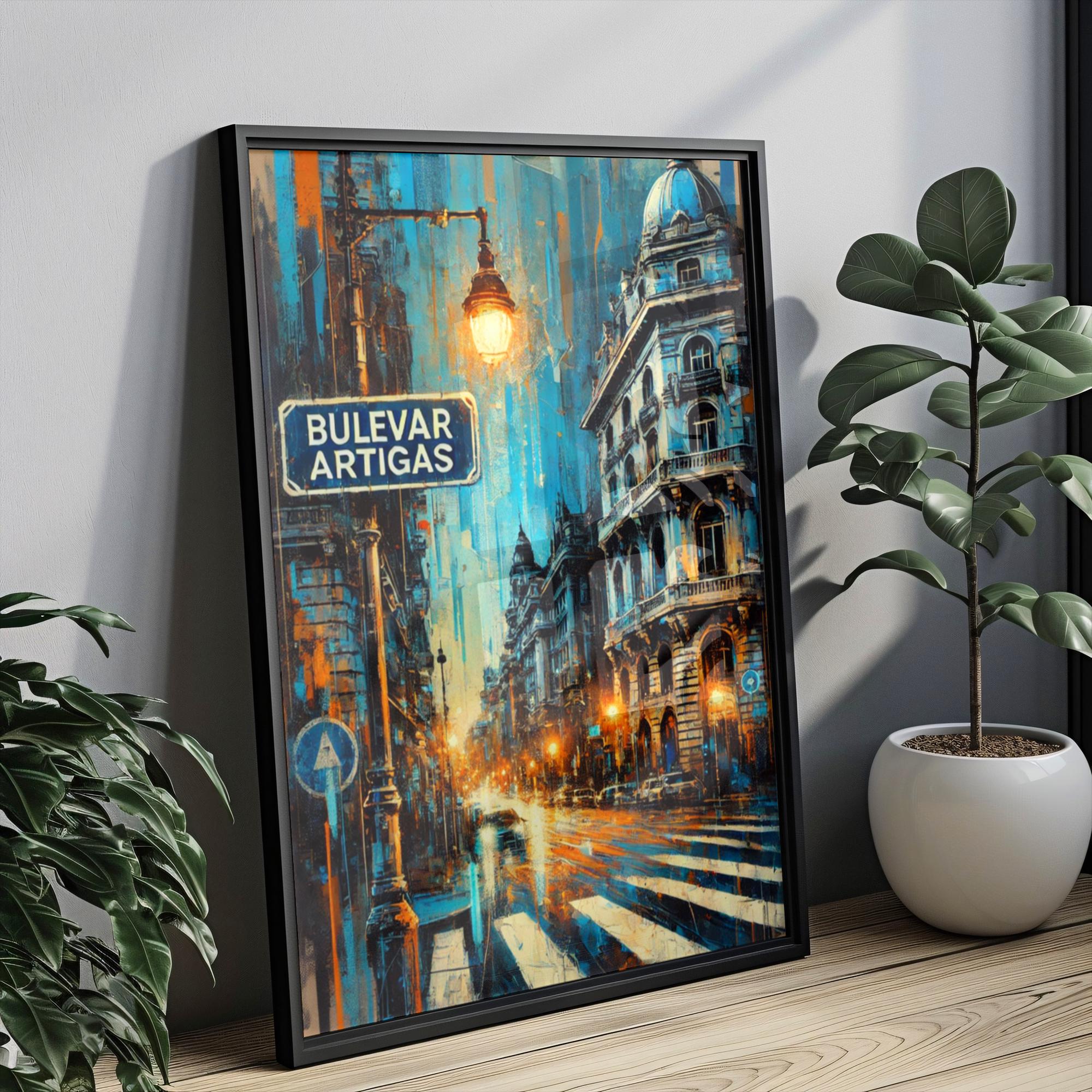 Bulevar Artigas Oil Painting Art Print: Montevideo Uruguay Street Sign Travel Poster