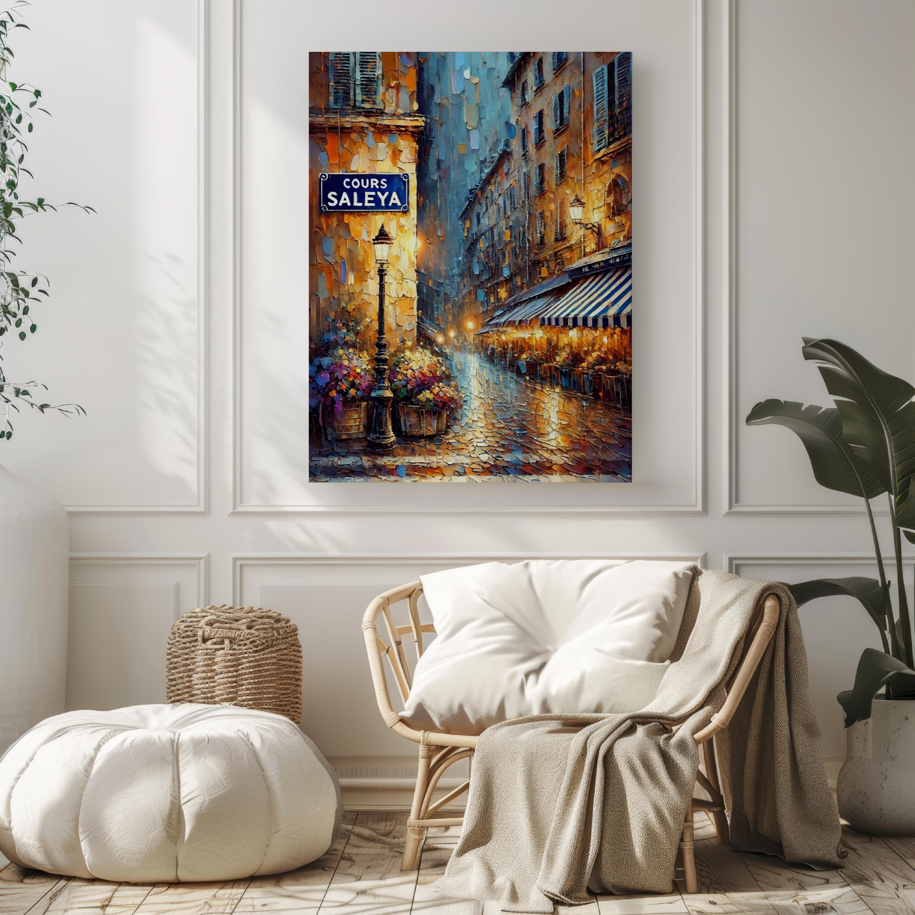 Cours Saleya Oil Painting Art Print: Nice France Street Sign Travel Poster