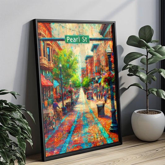 Boulder Pearl St Wall Art Print - Colorado Travel Poster & Housewarming Gift, Boulder Art Decor, Pearl Street Cityscape Illustration