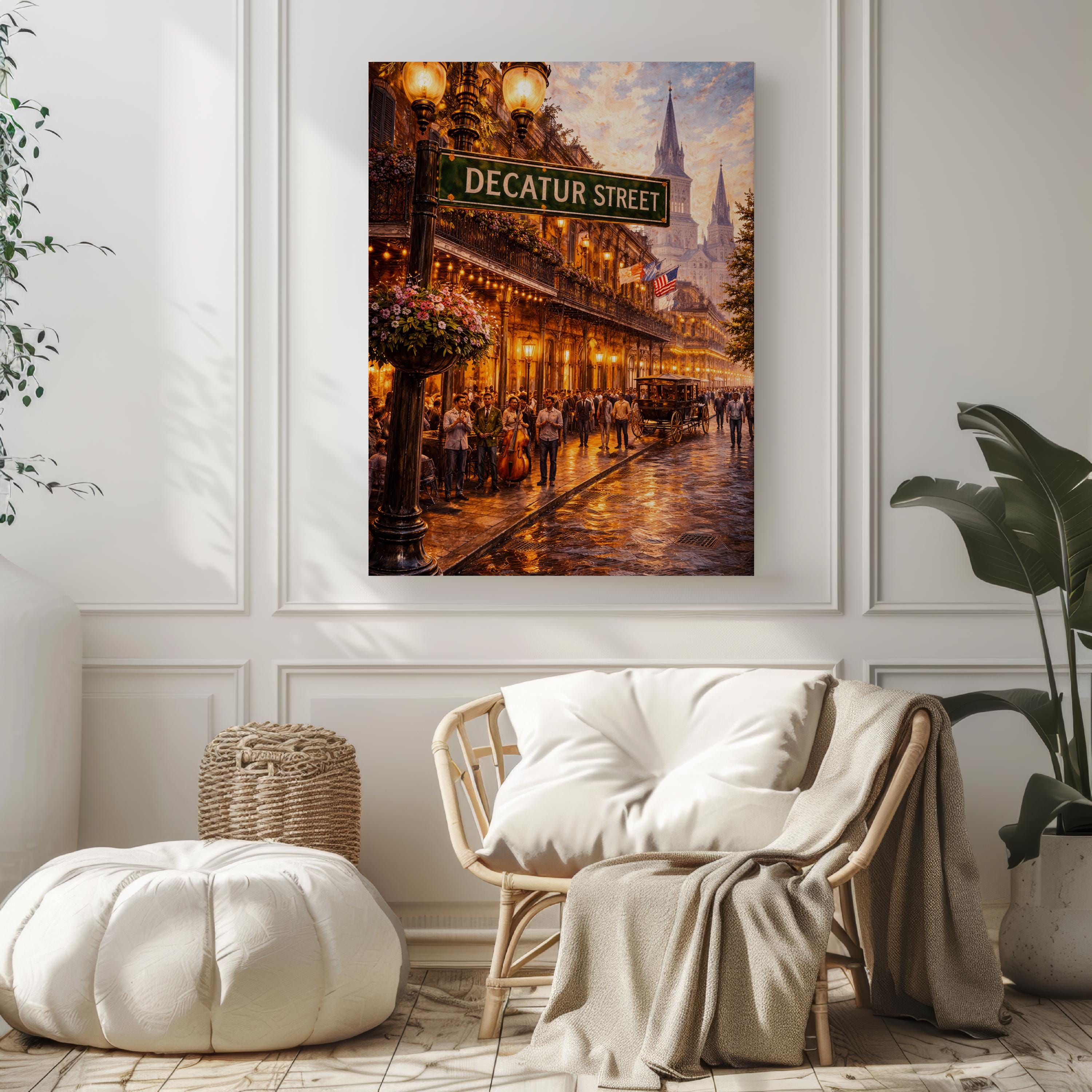 Decatur Street Oil Painting Art Print: New Orleans Louisiana Street Sign Travel Poster