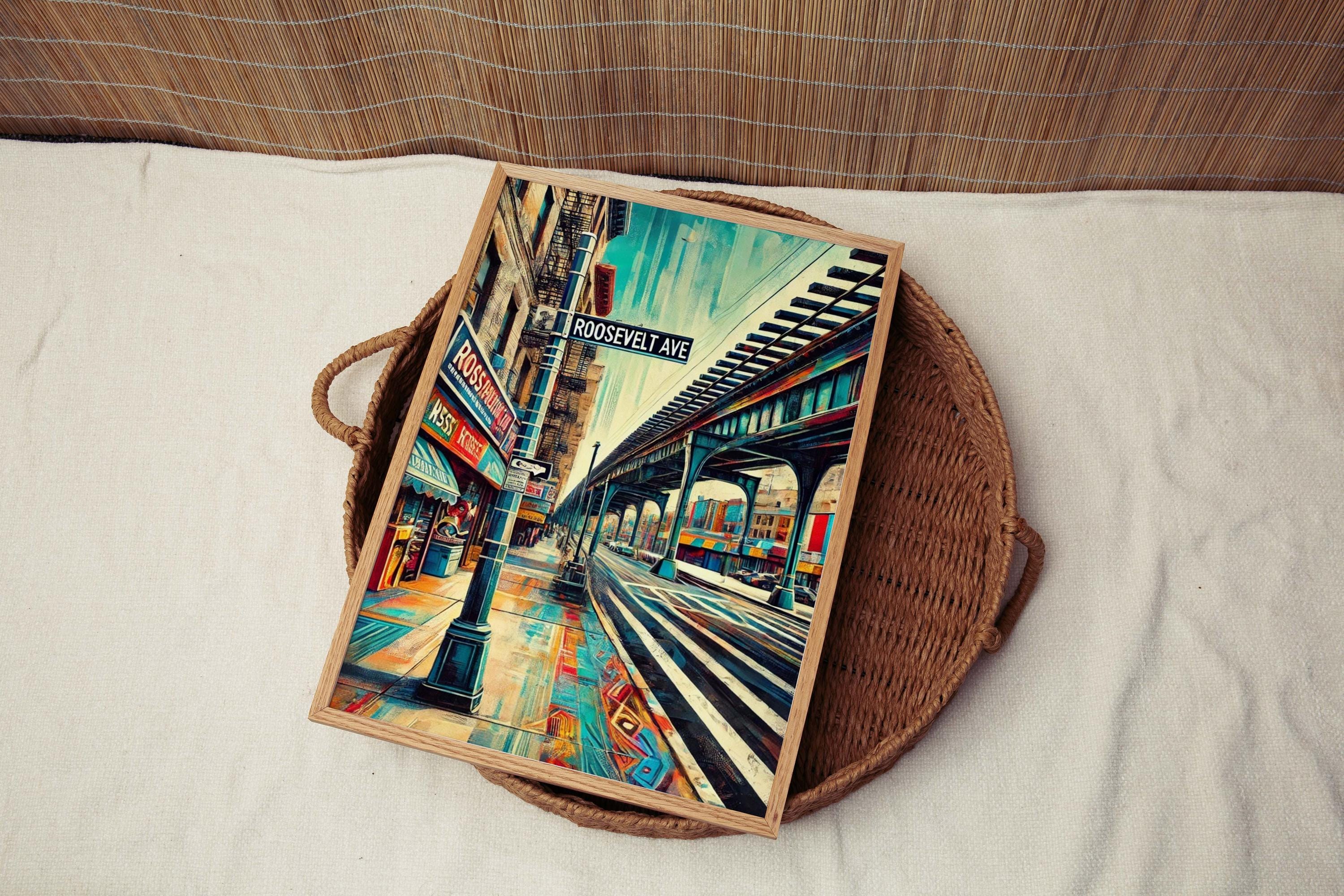 Roosevelt Ave Print - Queens Travel Poster, New York Wall Art, Housewarming Gift, NYC Map Decor, Roosevelt Avenue Artwork, Queens Gift Idea