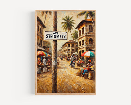Avenue Steinmetz Wall Art, Cotonou Print, Benin Art, Cityscape Travel Poster, Vibrant Street Scene, Travel Souvenir, Personalized Gift