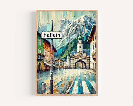 Hallein Art Print - Austria Travel Poster Wall Art, European City Gift, Housewarming Decor, Vintage Style Hallein