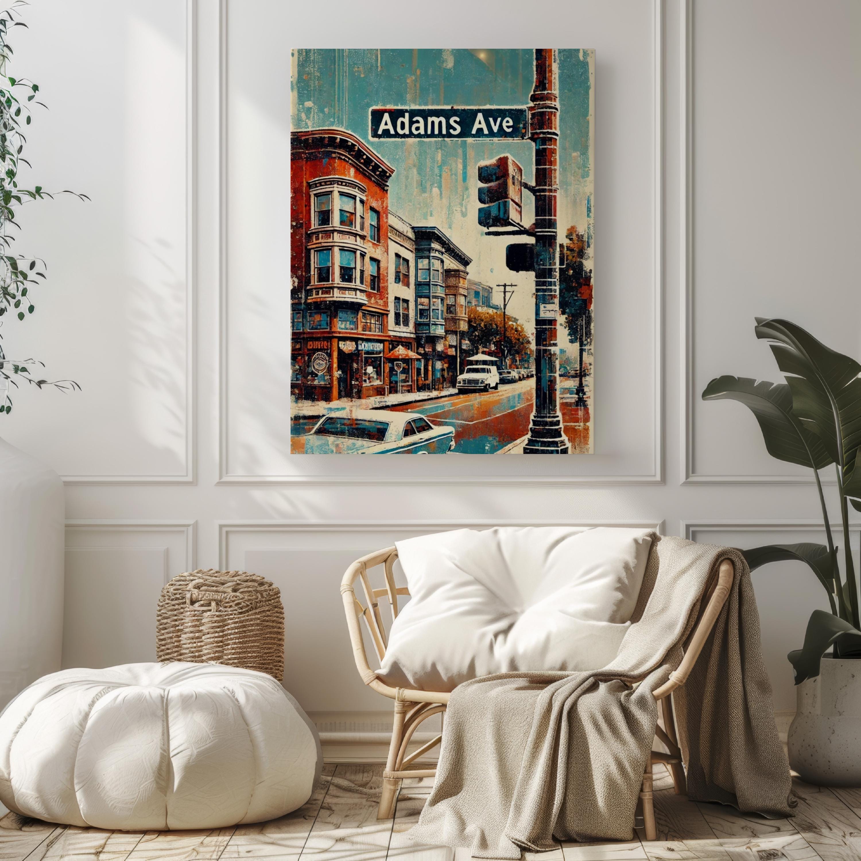 Adams Ave Wall Art Print - Vintage Normal Heights California Travel Poster, Unique Gift & Retro Home Decor