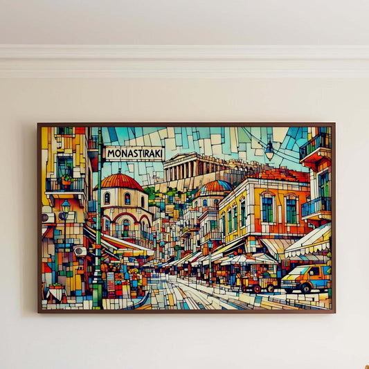 Monastiraki Wall Art Print - Athens Travel Poster, Greek Art Gift, Housewarming Decor, Monastiraki Athens Illustration
