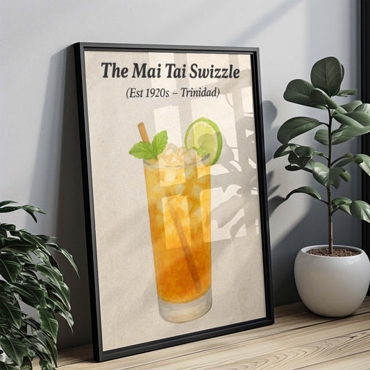 Mai Tai Swizzle Cocktail, Tiki Drink Print, Rum and Tropical Bar Decor, Exotic Island Drink Poster, Vintage Summer Bar Art, Polynesian Style