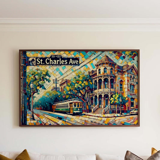 St Charles Ave Art Cubism Print - New Orleans Travel Poster, LA Gift, Housewarming Decor, Modern Abstract Art, Souvenir, Unique Home Accent