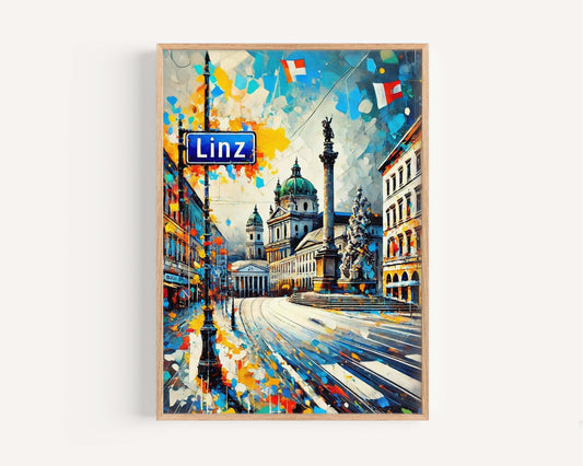 Linz Art Travel Print - Austria Wall Art, European City Poster, Housewarming Gift, Linz Home Decor, Austria Artwork