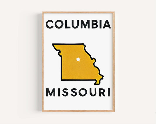 Columbia Print Missouri Wall Art Travel Home Decor College Room Gift Housewarming Artwork