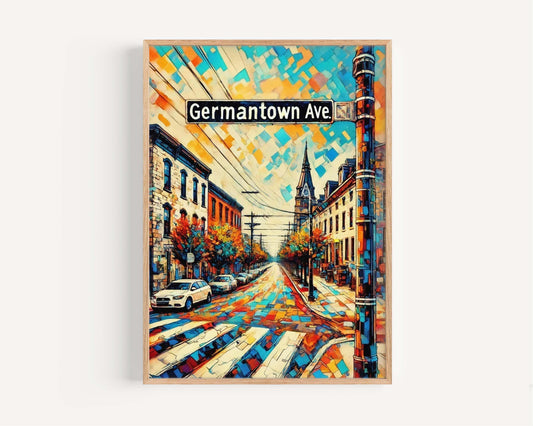Germantown Avenue Wall Art Philadelphia Print Travel Poster PA Gift Housewarming Decor Vintage City Map