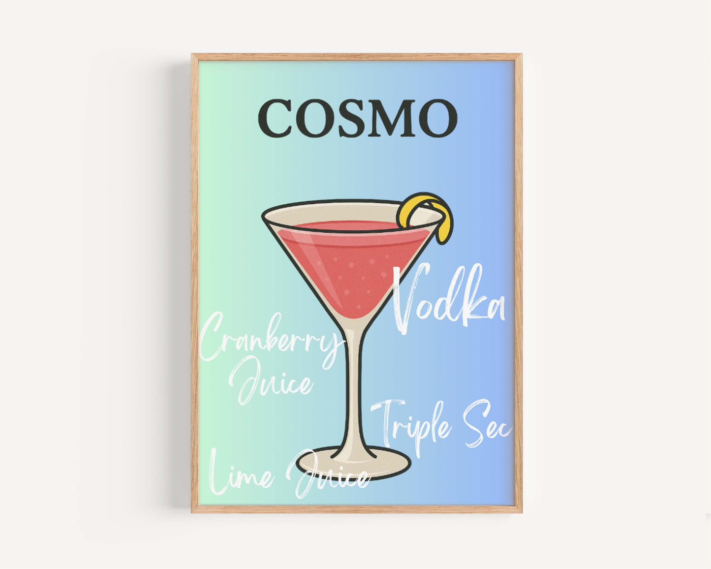 Cosmo Cocktail Print, Modern Bar Decor, Liquor Illustration (Digital Print)