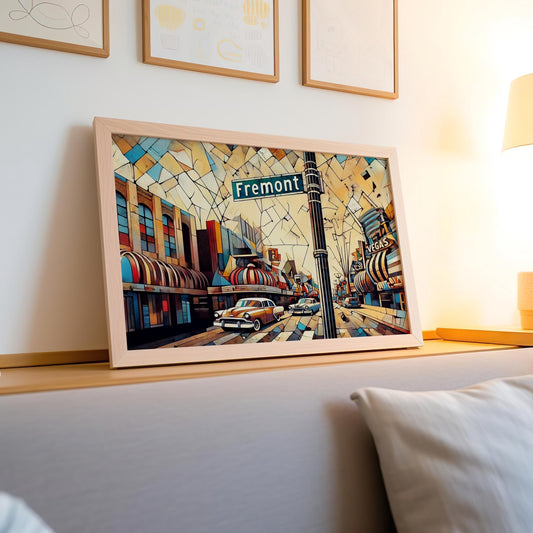 Fremont Street Wall Art - Las Vegas Cubism Print, Nevada Travel Poster & Modern Souvenir Home Decor Gift