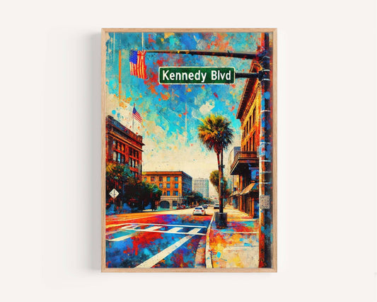 Kennedy Boulevard Wall Art – Tampa Travel Print, Florida Artwork, Modern Travel Poster, Housewarming & Florida Gift Idea