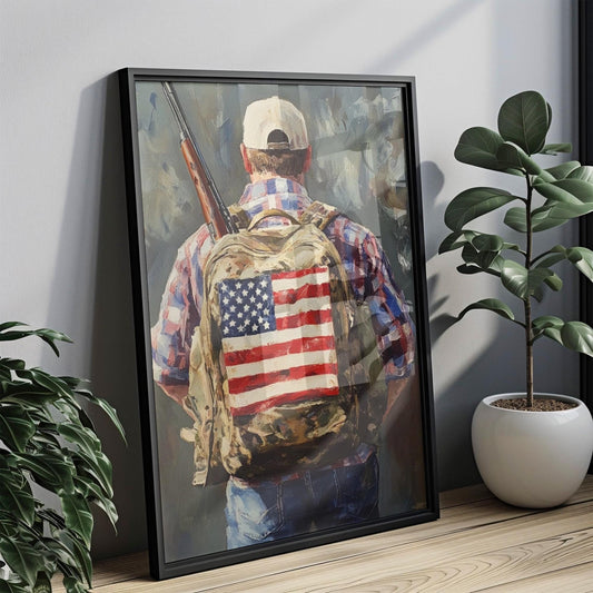 American Hiker Art - Abstract USA Wall Art, Patriotic United States Poster, American Independence Home Decor, Modern USA Map Print