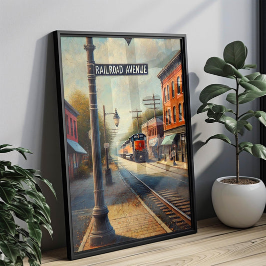 Railroad Ave Wall Art | Jamesburg New Jersey Scene | Travel Souvenir | Small-Town Street Decor | Vintage American Travel Poster