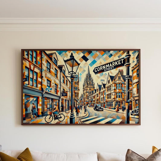 Cornmarket Street Wall Art, Oxford Travel Print, England Gift, Cornmarket St Poster, Housewarming Decor, UK Cityscape Illustration