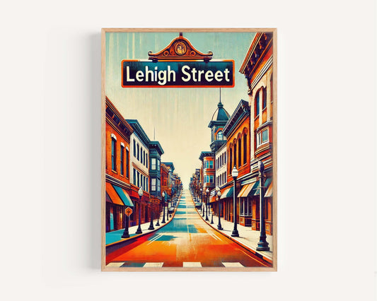 Lehigh St Print Bethlehem Art Travel Poster Pennsylvania Wall Art Housewarming Gift Unique Lehigh Street Decor