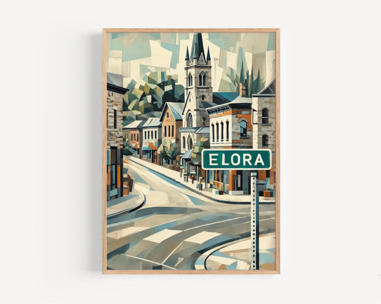 Wall Art Elora Print Travel Poster Ontario Canada Gift Canadian Souvenir Housewarming Decor Vintage Map Style