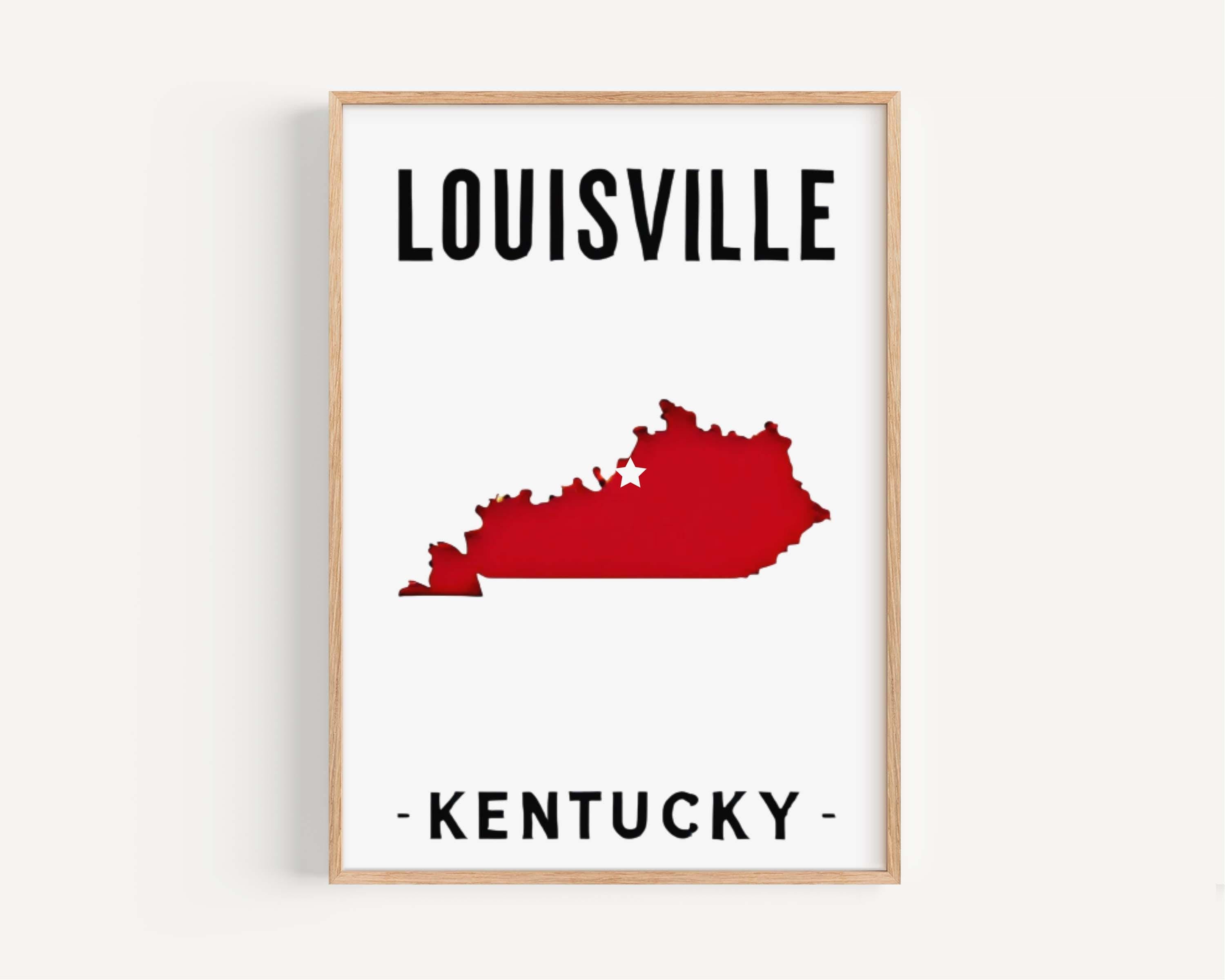 Louisville Print Wall Art - Kentucky Home Decor, Travel Gift, College Room Poster, Housewarming & KY State Map Artwork
