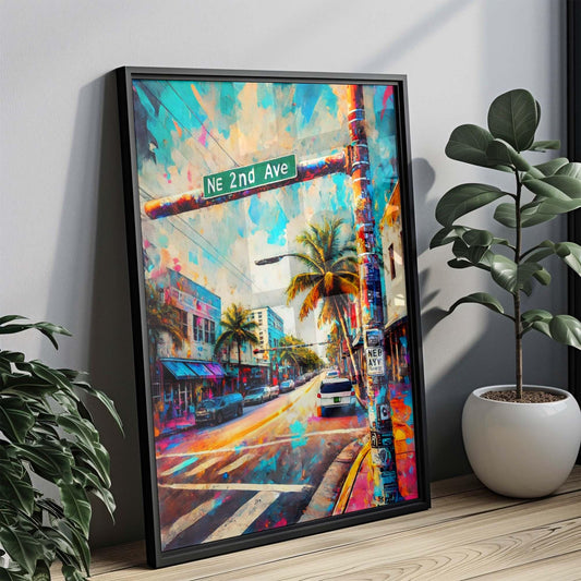 NE 2nd Ave print Miami Wall Art, Florida Travel Poster, Modern Cityscape Decor, Housewarming Gift, Stylish FL Artwork for Home or Office