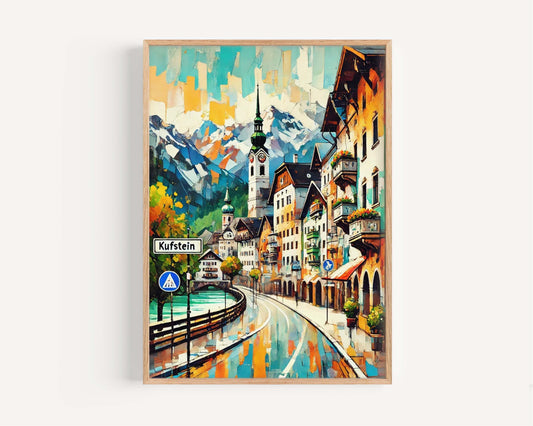 Kufstein Art: Austria City Wall Art Print, Travel Poster, European Home Decor, Housewarming Gift, Scenic Kufstein Landscape Illustration
