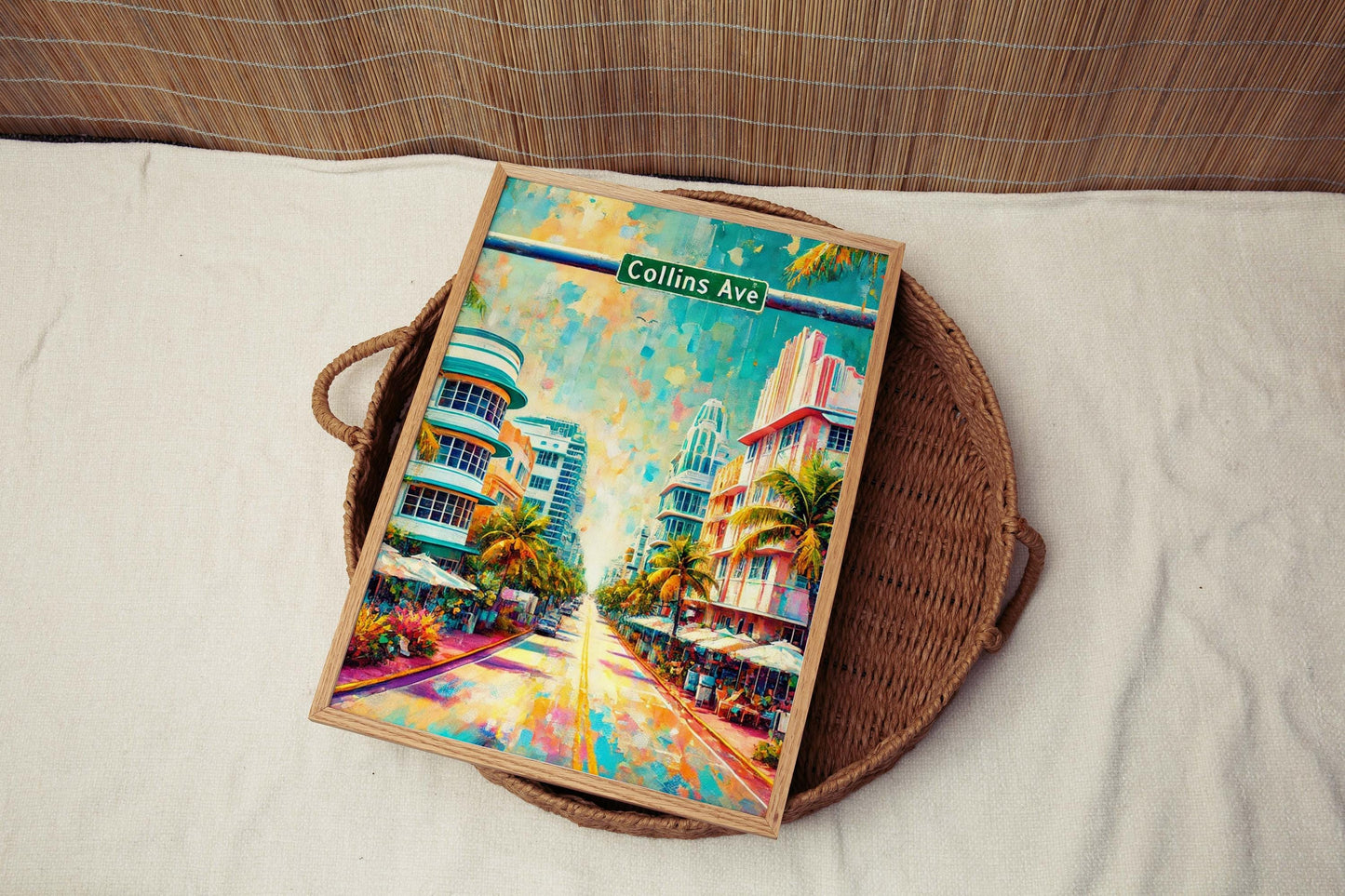 Collins Ave Print - Miami Beach Wall Art, Florida Travel Poster, Tropical Decor, Housewarming Gift, Coastal Canvas, Sunset Beach Art