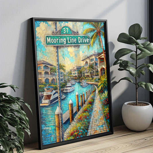 Mooring Line Drive Wall Art Print - Naples Florida Travel Poster, Coastal Home Decor, Housewarming & Florida Gift